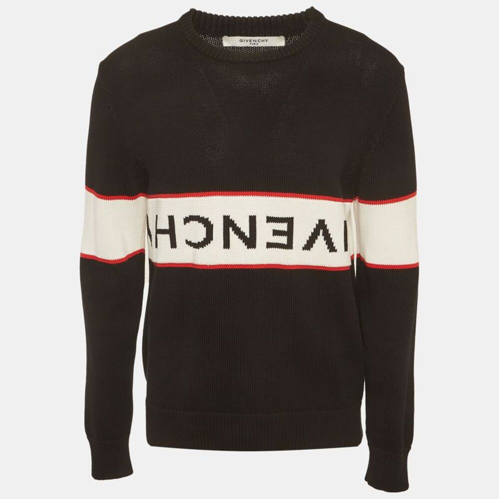 Givenchy Black Logo Intarsia Knit Crewneck Sweater L